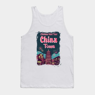 ChinaTown II: Retro Synthwave Fireworks - Vibrant Blues, Reds, and Yellows Tank Top